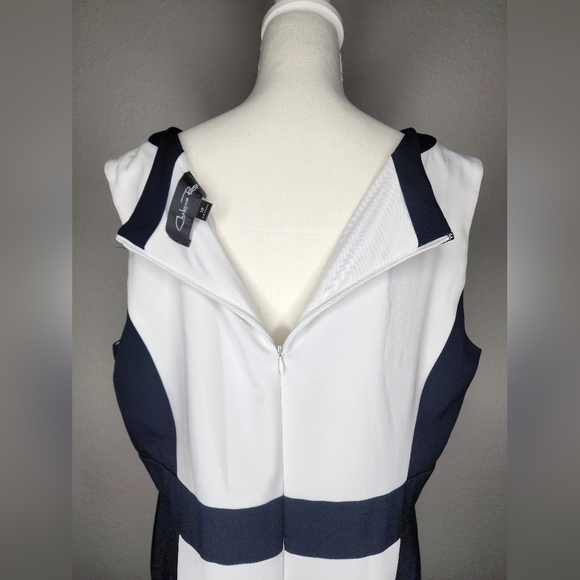 PLUS CHELSEA ROSE White Navy Blue Block Sleeveless Sheath Dress. Size: 18 - Picture 7 of 12